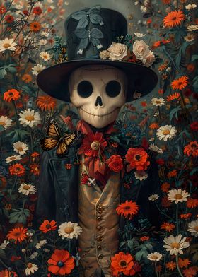 Skeleton Man in Roses