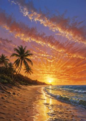 tropical beach at sunset