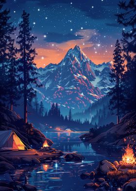 Mountain Campfire Camping