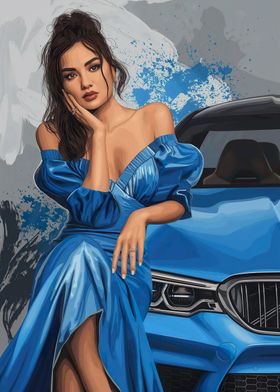 Woman in blue and BMW M5