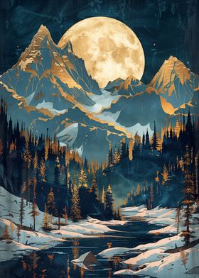 Starry Night Moonlit Peaks