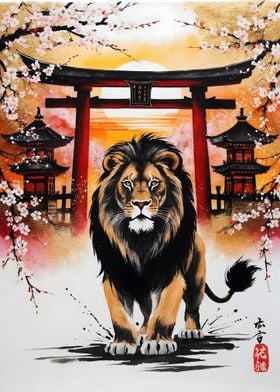 Lion Japan Painting