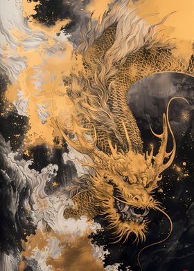 Gold  Black Asian Dragon