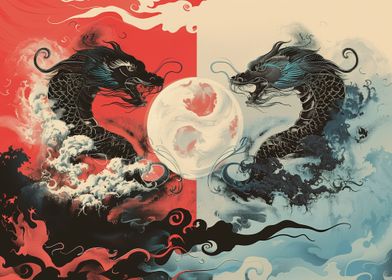 Dragons Yin Yang Zen Moon