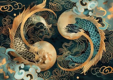 Yin Yang Gold Dragon Fish