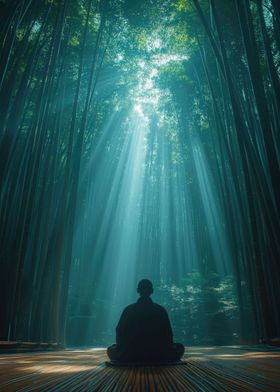 Monk meditation in garden