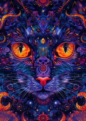 Psychodelic cat mandla art