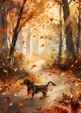 Dachshund in Autumn Forst