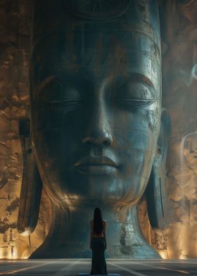 Woman and Buddha statue