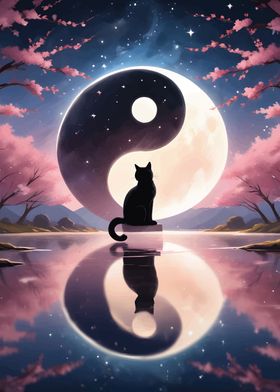 Serene cute cat scenery