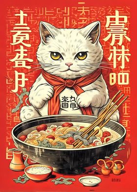 ramen cat retro