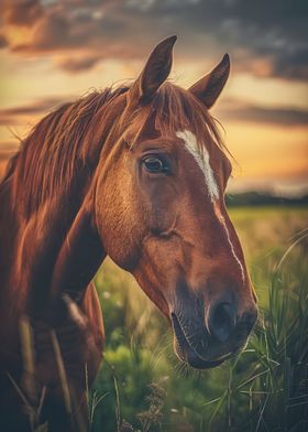 Horse portrait in sunset 