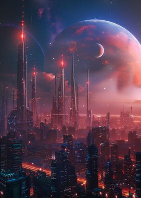 Mars City at Night Space