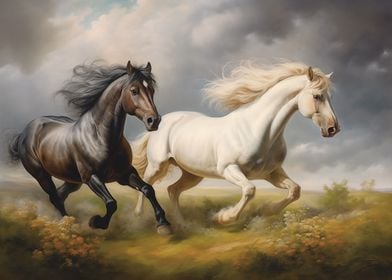 Two running horses Animals