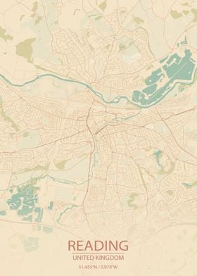 Reading UK Vintage CityMap