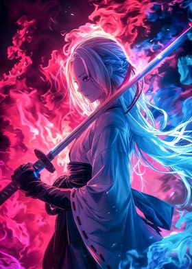 neon samurai anime girl