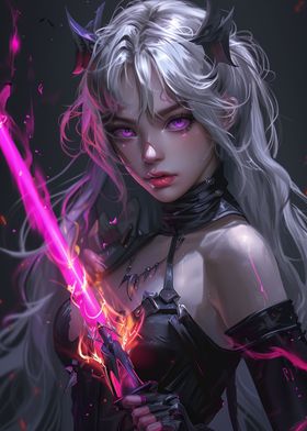 Pink Neon Demon Girl