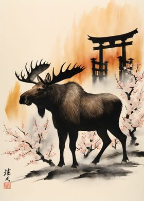 Japan Painting Moose