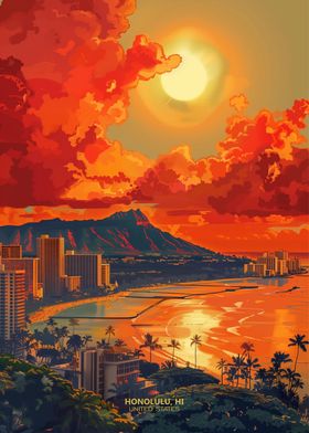 Sunset in Honolulu Hawaii