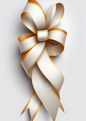 a gold ribbon with a white