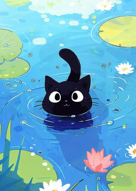 Black Cat Swimming