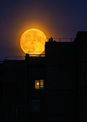 Man silhouette and Moon