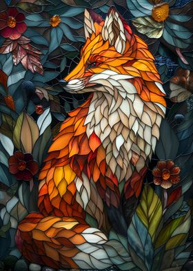 Fox Stained glass leaf BG