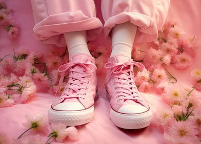 Pink sneakers and flowers