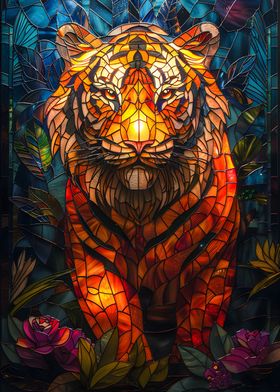 Tiger Stained Glass Art