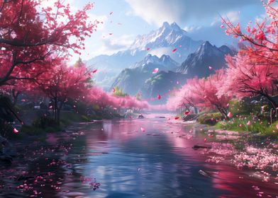 cherry blossom mountains