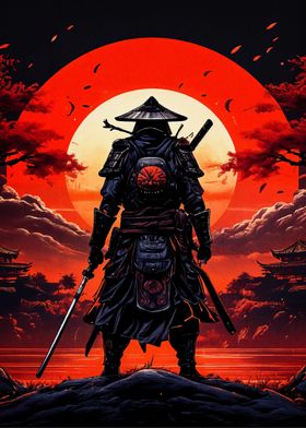 samurai moon red japan