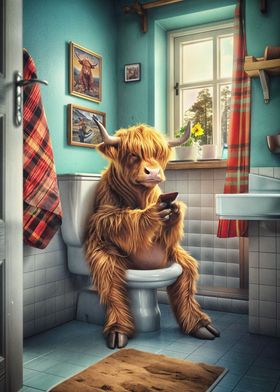 Highland Cow on the Toilet