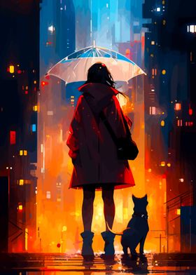 Girl Alone and Cat