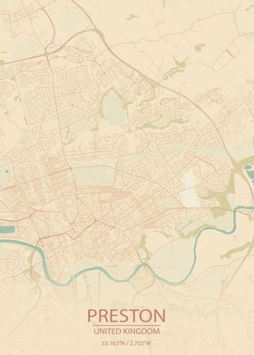 Preston UK Vintage CityMap