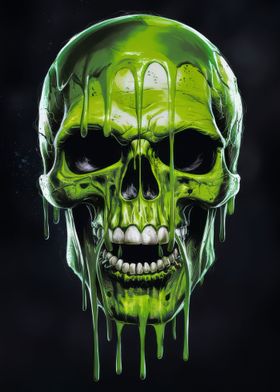 Skeleton Skull Green Slime