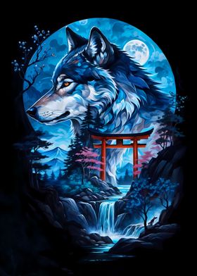 Wolf silhouette torii gate