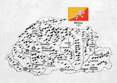 Handdrawn Map of Bhutan