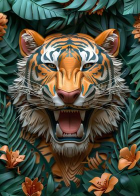 Colorful Tiger Paper Cut