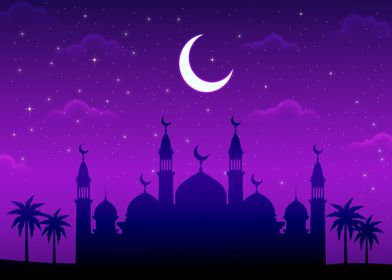 Mosque moonlight art