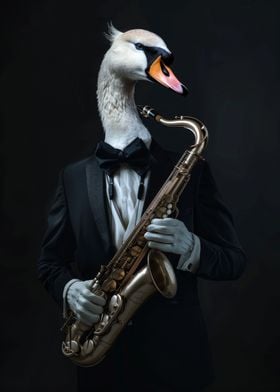 Swan Playing Saxophone