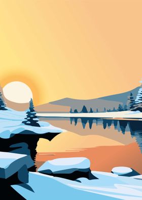 snowy mountain sunset