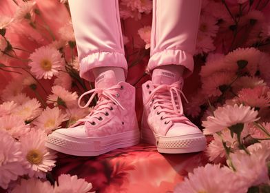 Pink sneakers and flowers