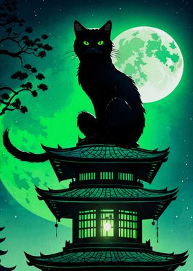 cat moon landscape