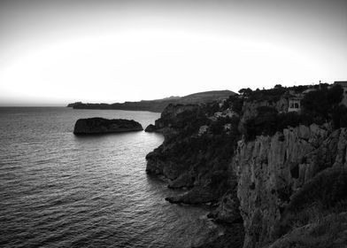 Black and white sea cliffs