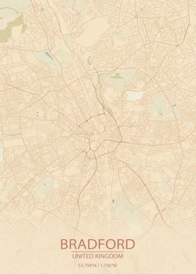 Bradford UK Vintage Map