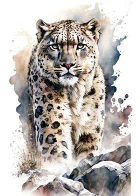 Snow leopard in watercolor