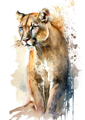 Cougar in watercolor