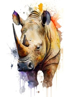 Rhino in watercolor