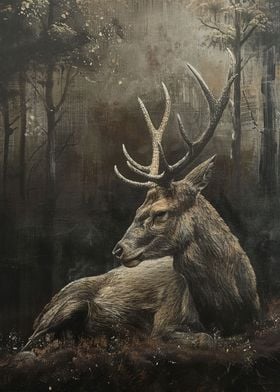 Stag in Mystical Forest