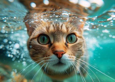 Cat Swimming Underwater